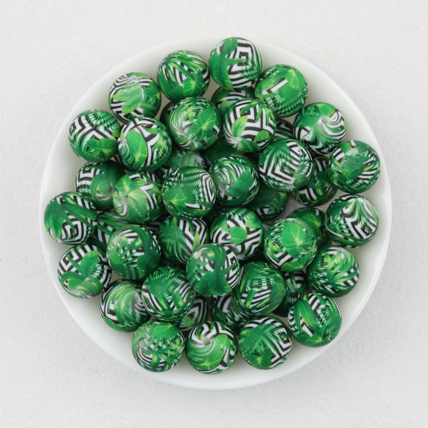 15mm Deep Color Pattern Printed Silicone Round Beads 50pcs 6