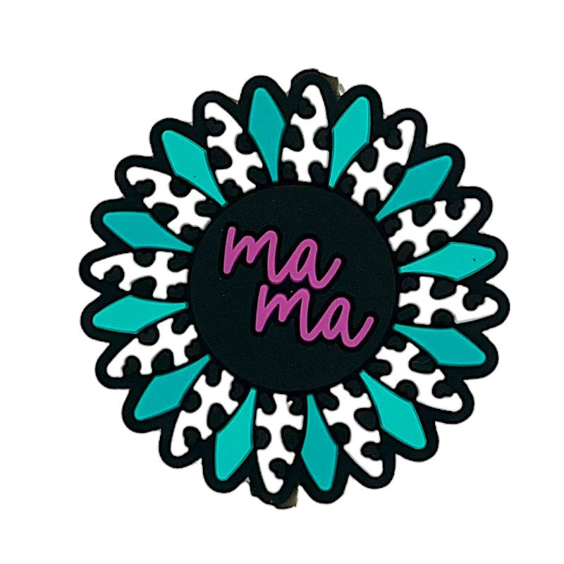 Silicone Focal Beads Mama Turquoise Daisy Pink Script 20pcs