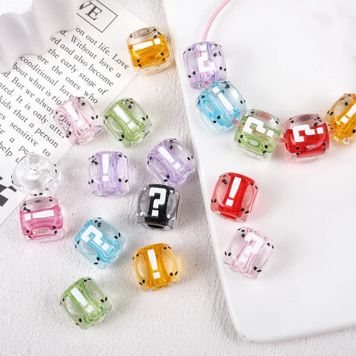 Transparent Dyed Core Acrylic Question Mark Cube Beads 20pcs 11mm
