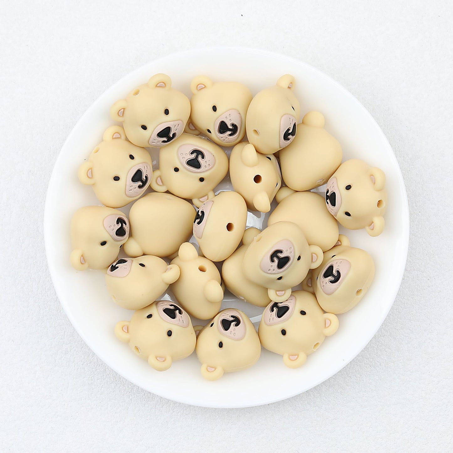 Colorful 3D Bear Head Silicone Focal Beads Cute Animal Design 20pcs - Yellow