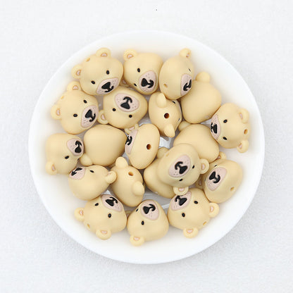Colorful 3D Bear Head Silicone Focal Beads Cute Animal Design 20pcs - Yellow
