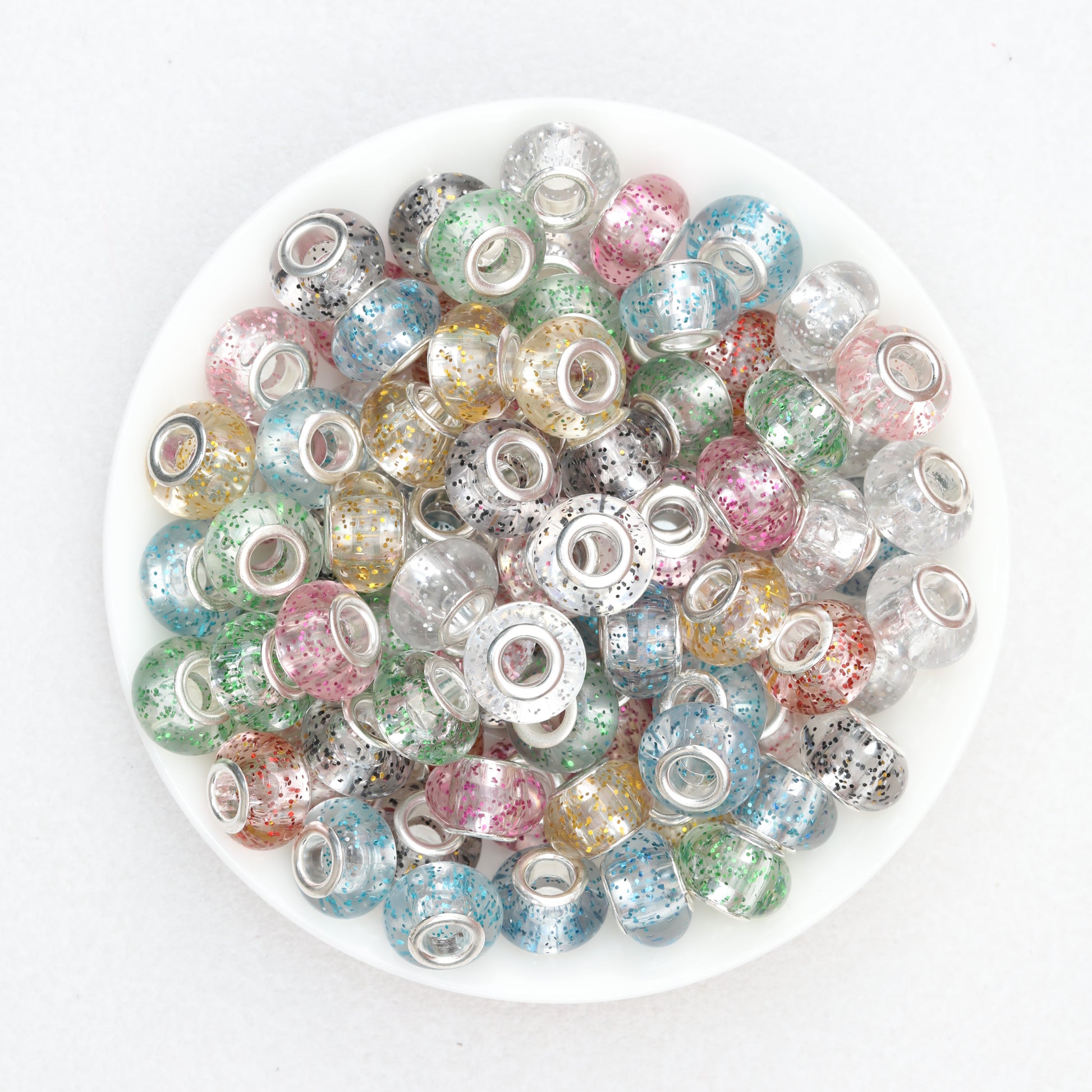 Transparent Glitter Acrylic Spacer Beads 14mm 50pcs 2