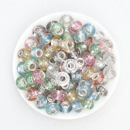 Transparent Glitter Acrylic Spacer Beads 14mm 50pcs 2