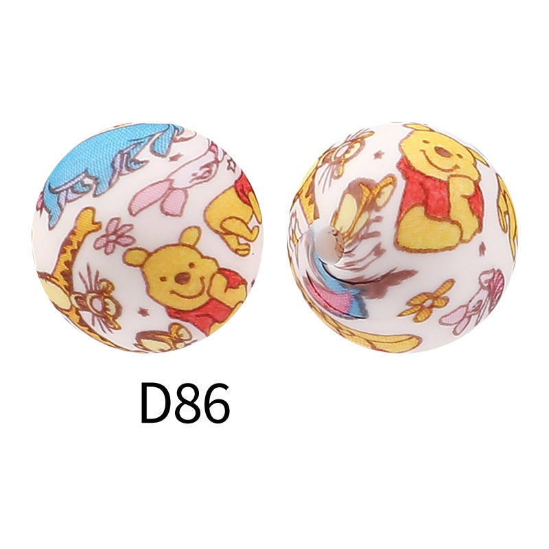 50Pcs 15mm Colored pattern printed silicone beads 88
