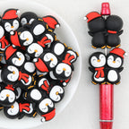 3D Cute Two Christmas Penguins Silicone Focal Beads