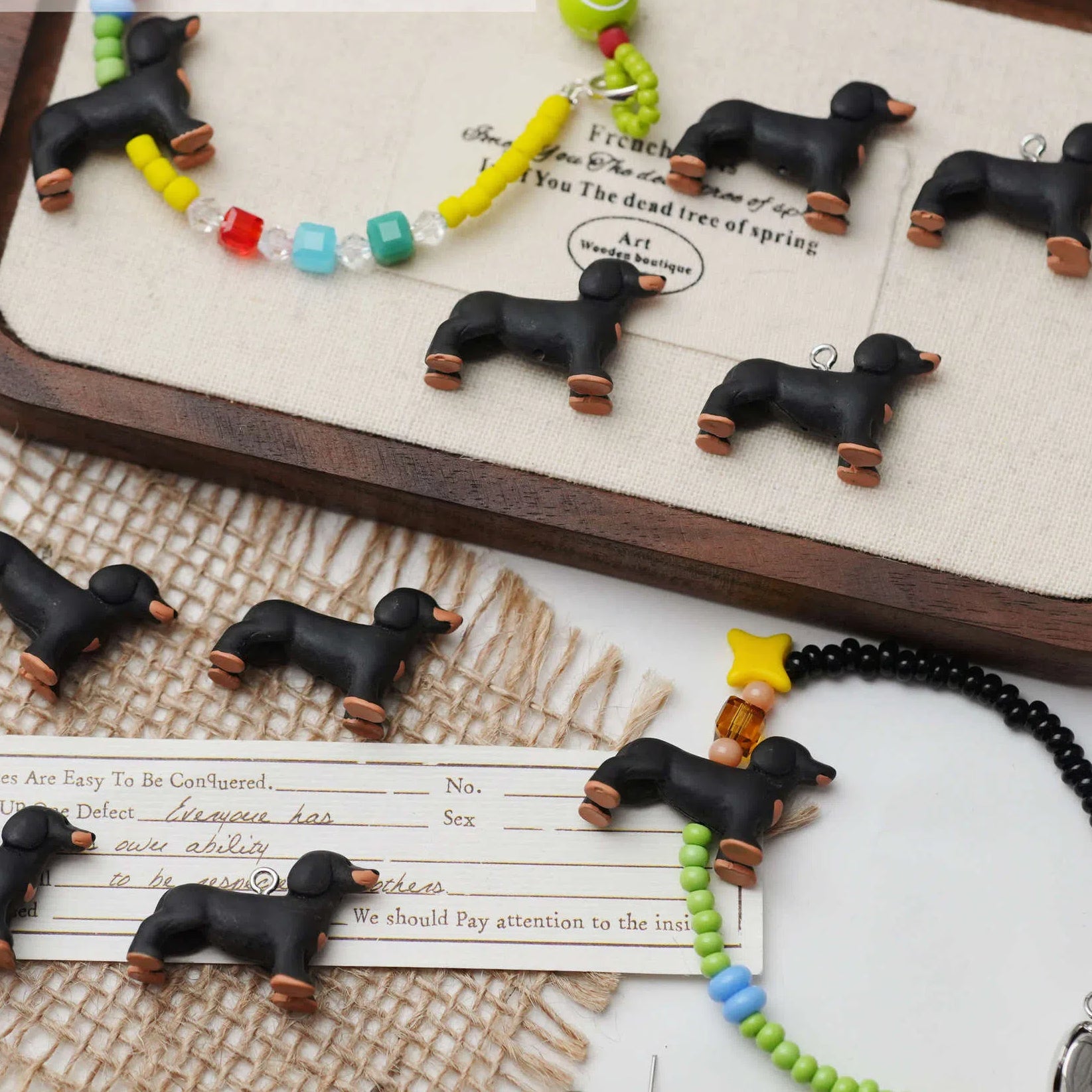 3D Adorable Dachshund Resin Beads 27mm Glossy Black 1pc