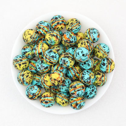 15mm Round Colorful Printed Silicone Beads 50pcs 6