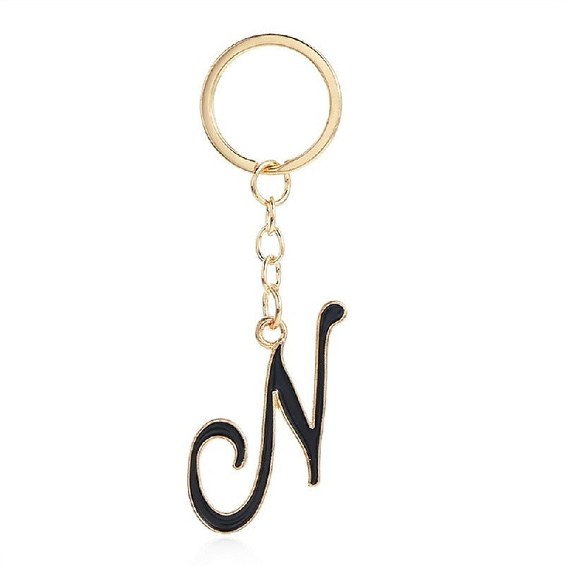 Metal Fashion Letter Keychain Black and Gold Script Design 18