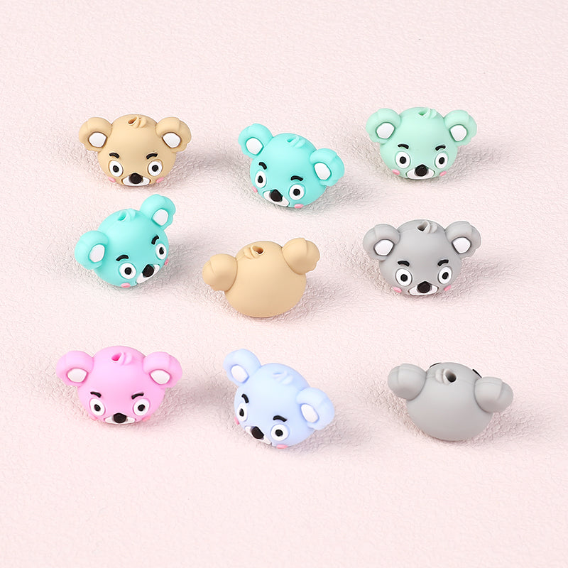 Silicone 3D Focal Beads Koala Head Multi Color Pastel Shades 20pcs 3