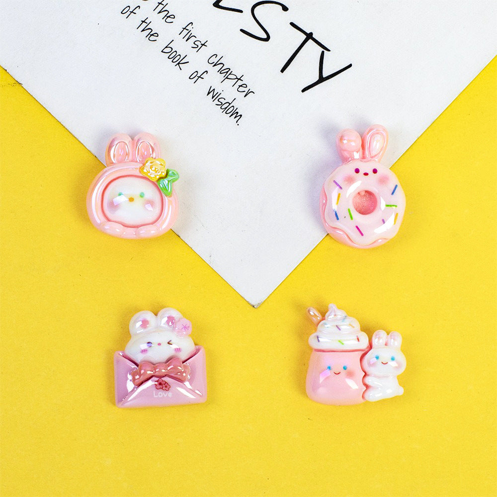 Plating Cute Bunny Donut and Envelope Resin Beads Glossy Pastel 10pcs