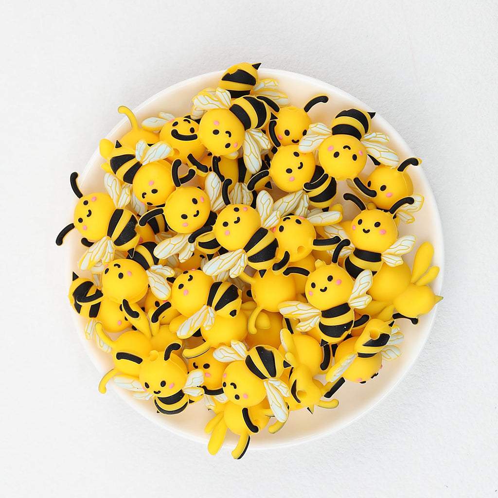 Cute Yellow 3D Bee Silicone Focal Beads 20pcs