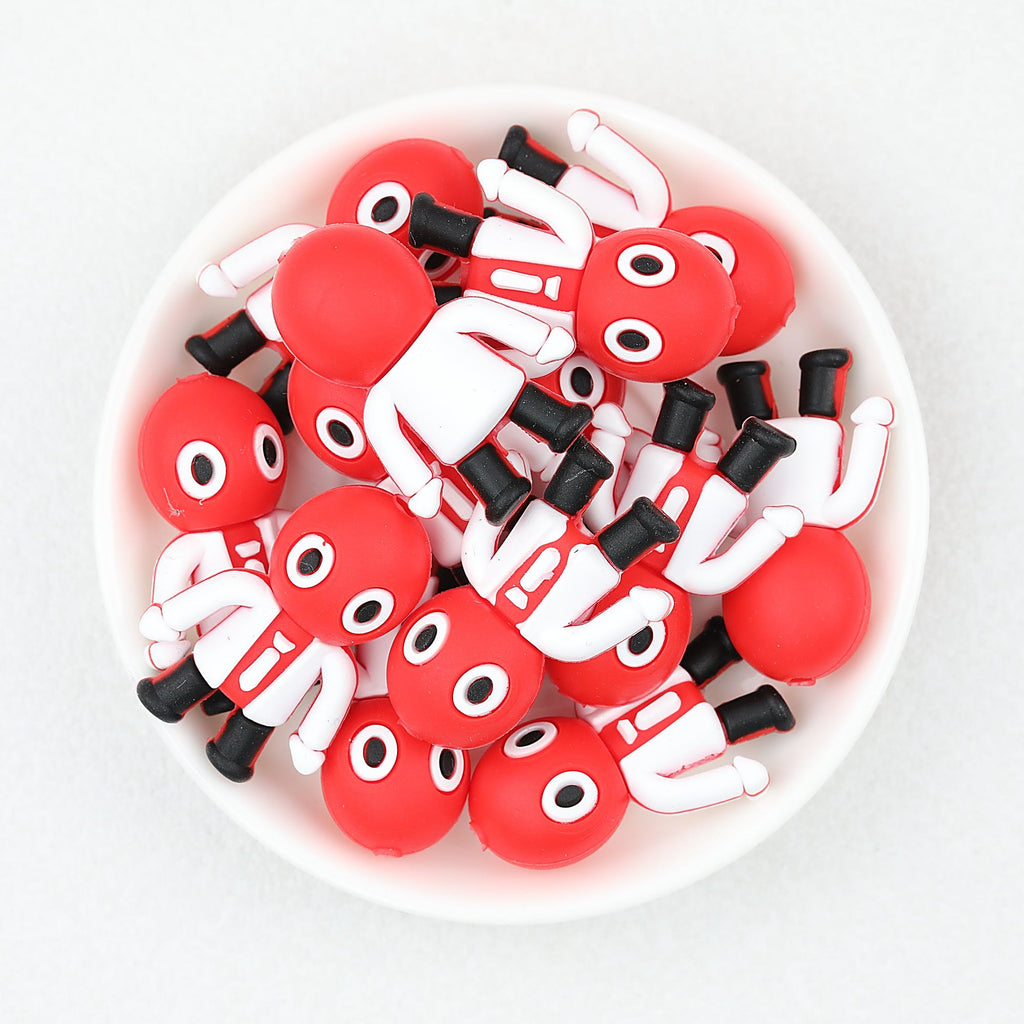 Red Suit Robot 3D Silicone Focal Beads 20 pcs