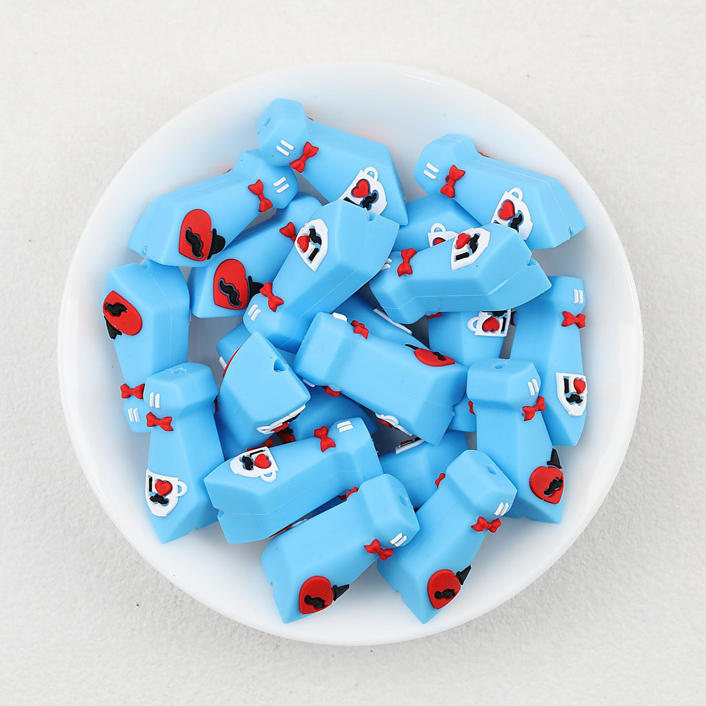 3D Father's Day Blue Tie Silicone Focal Beads with Red Bow Tie 20pcs