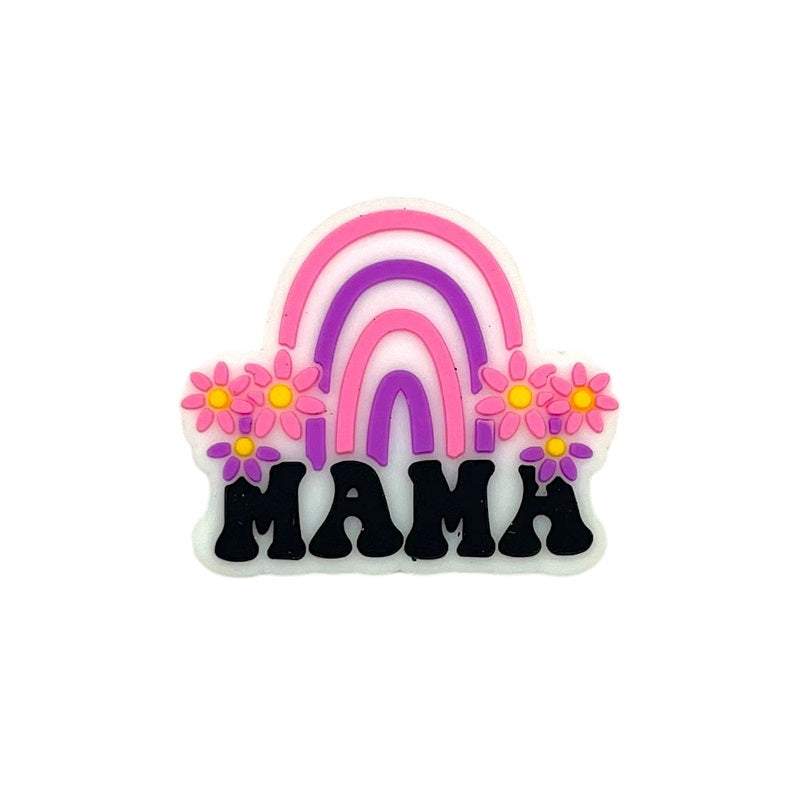 Silicone Focal Beads Rainbow Flower Mama Text Design 20pcs