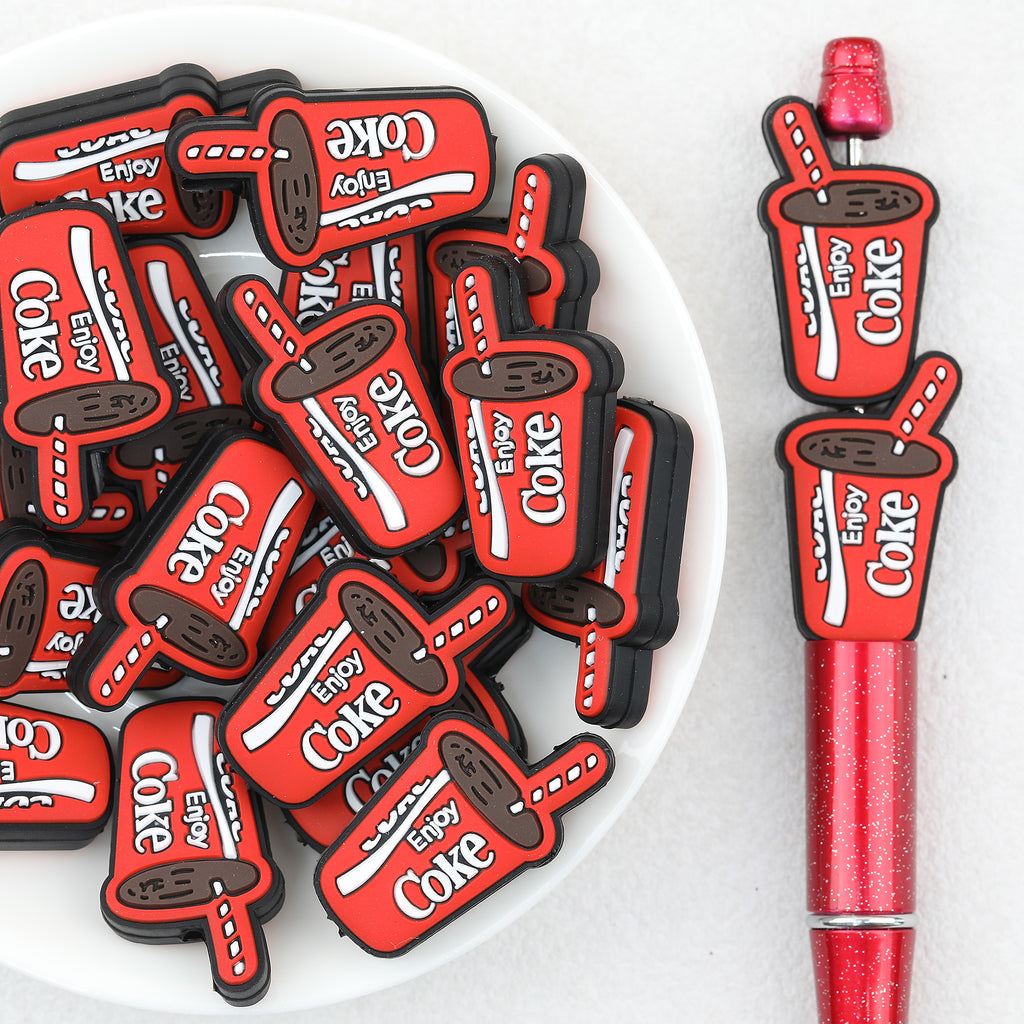  Red Coke Straw Cup Silicone Focal Beads 20Pcs