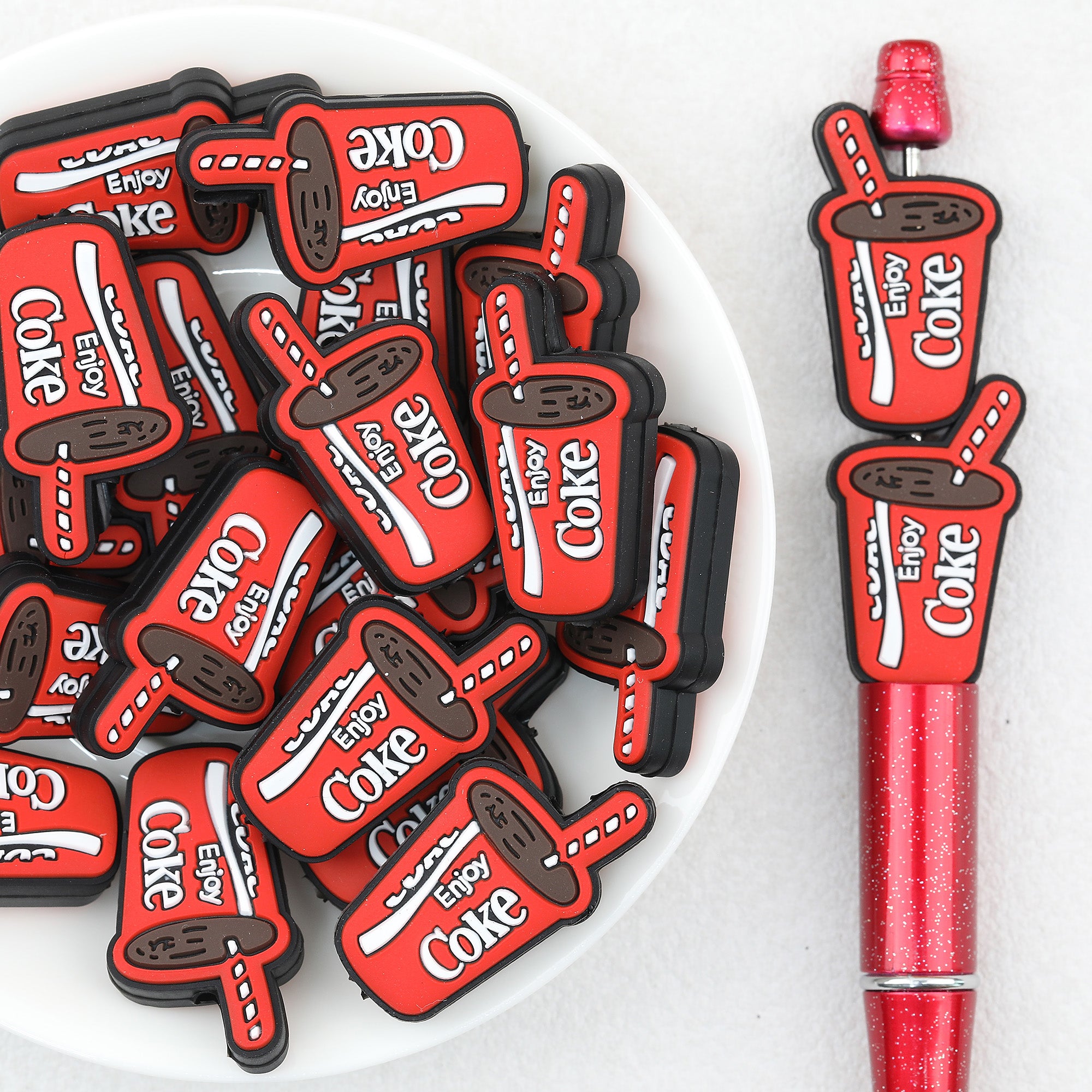  Red Coke Straw Cup Silicone Focal Beads 20Pcs