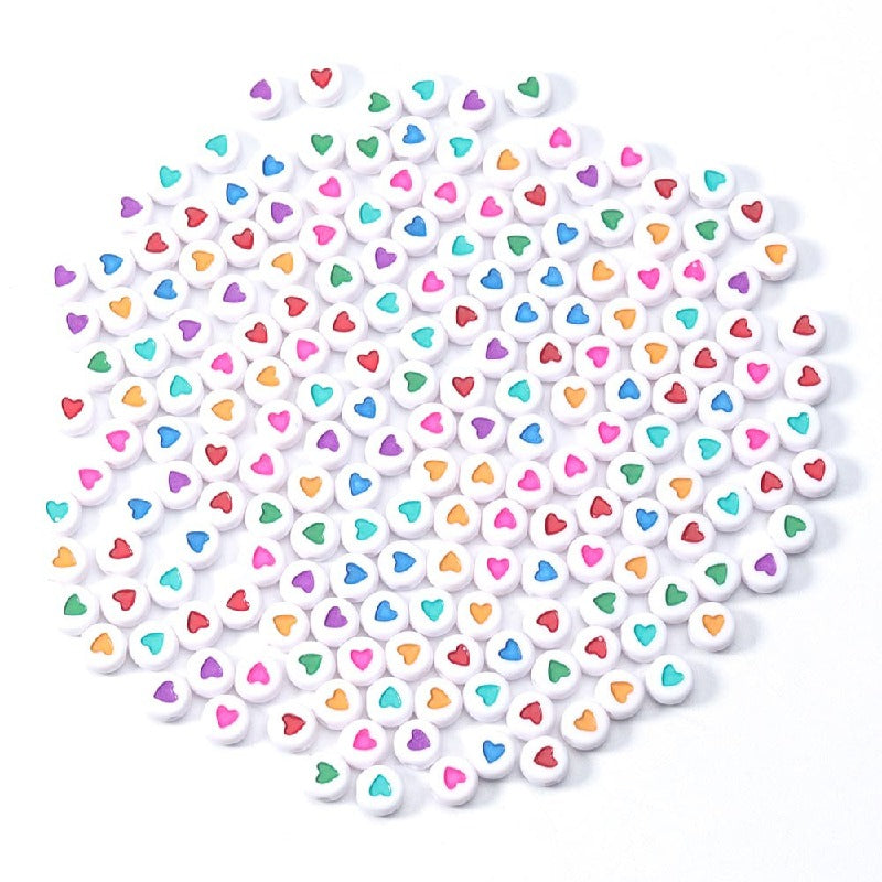 Colored Heart Acrylic Flat Round Beads 7mm Mixed Colors 200pcs 13