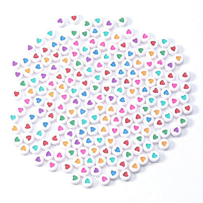 Colored Heart Acrylic Flat Round Beads 7mm Mixed Colors 200pcs 13
