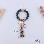 Leopard Print Silicone Bead Tassel Wristlet Keychain 5