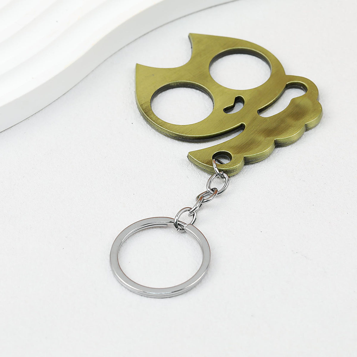 Cat Shaped Self Defense Keychain Survival Finger Clasp Compact - Bronze
