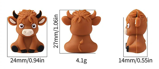 Silicone 3D Focal Beads Highland Cow Textured Fur Playful Expression 20pcs 2