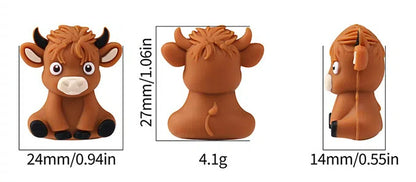 Silicone 3D Focal Beads Highland Cow Textured Fur Playful Expression 20pcs 2