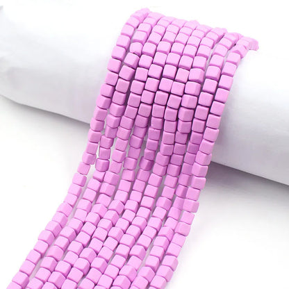 Cube Clay Beads 6mm Solid Color Polymer Matte Finish 10strands 16
