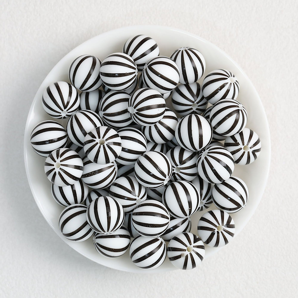 Striped 15mm Priented Round Silicone Beads Balloon Design 50pcs - White