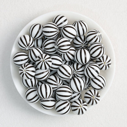 Striped 15mm Priented Round Silicone Beads Balloon Design 50pcs - White