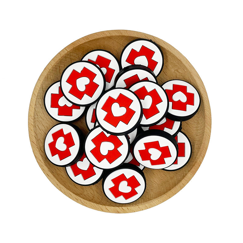 Silicone Focal Beads Nurse Red Cross Round Button White Heart 20pcs 2