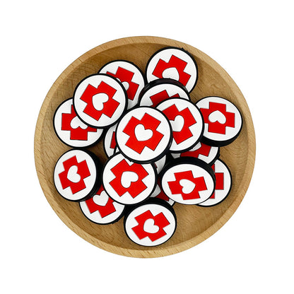 Silicone Focal Beads Nurse Red Cross Round Button White Heart 20pcs 2