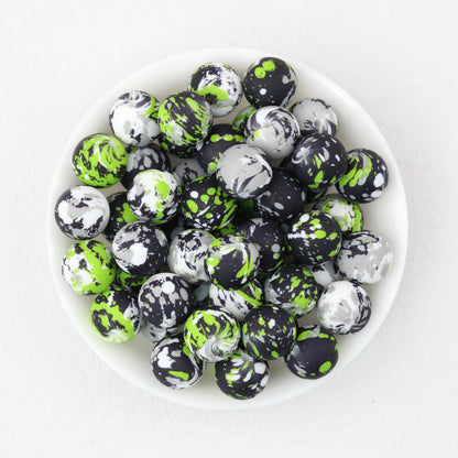 15mm Patterned Printed Silicone Round Beads Bright Colors 50pcs 3