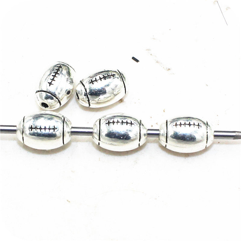 Rugby Metal Beads 11mm Antique Silver Tone Alloy 50pcs 2
