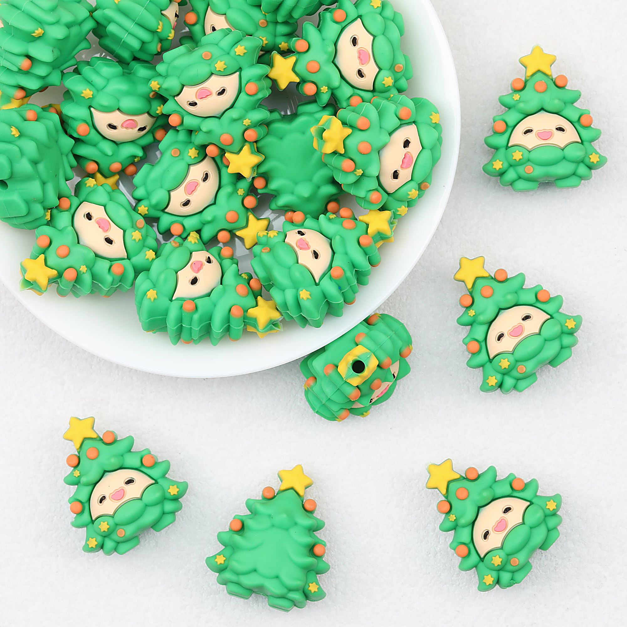 Cute 3D Silicone Focal Beads Christmas Tree Design 20pcs