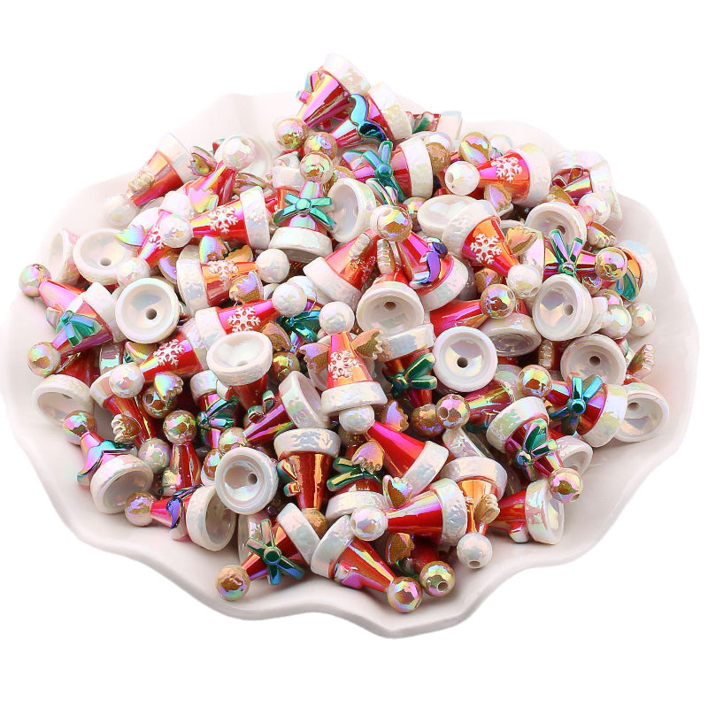 UV Plating Christmas Hat Snowflake Acrylic Beads Red Electroplated
