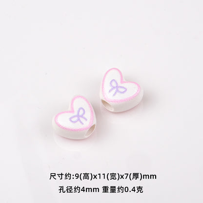 Bowknot Outline Heart Acrylic Beads 11mm 40pcs 16