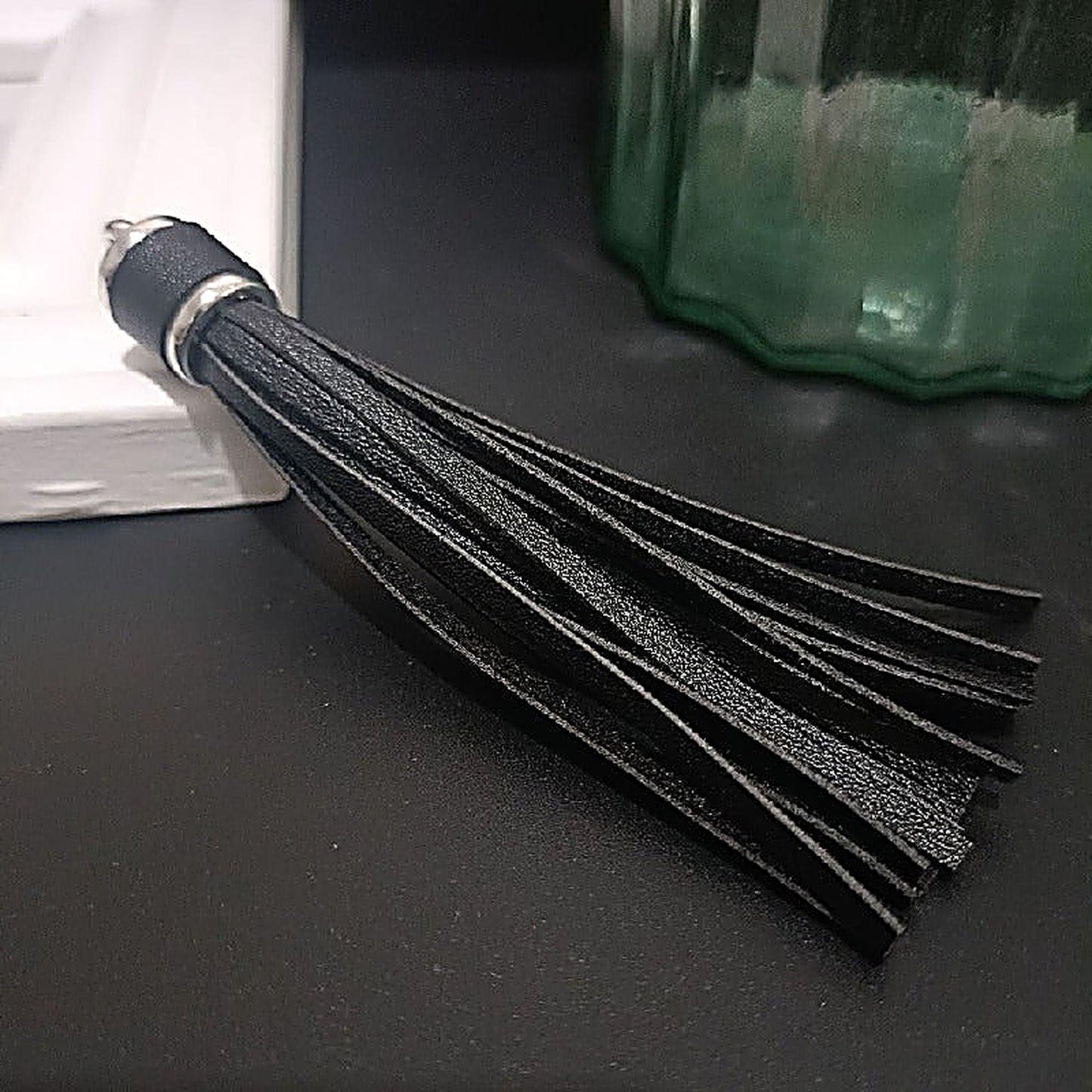 Silver PU Leather Tassel Keychain Metallic 9cm Length - 21 Black