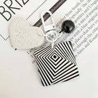 Cartoon Acrylic Plaid Striped Heart Leather Keychain Monochrome Design 11