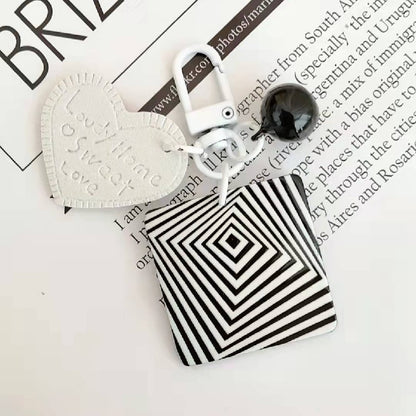 Cartoon Acrylic Plaid Striped Heart Leather Keychain Monochrome Design 11