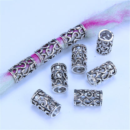 Tube Metal Beads 15mm Vintage Hollowed-Out Zinc Alloy 2pcs 6
