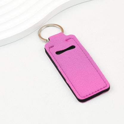 Neoprene Sublimation Lip Balm Chapstick Holder Keychain Solid Color - Purple