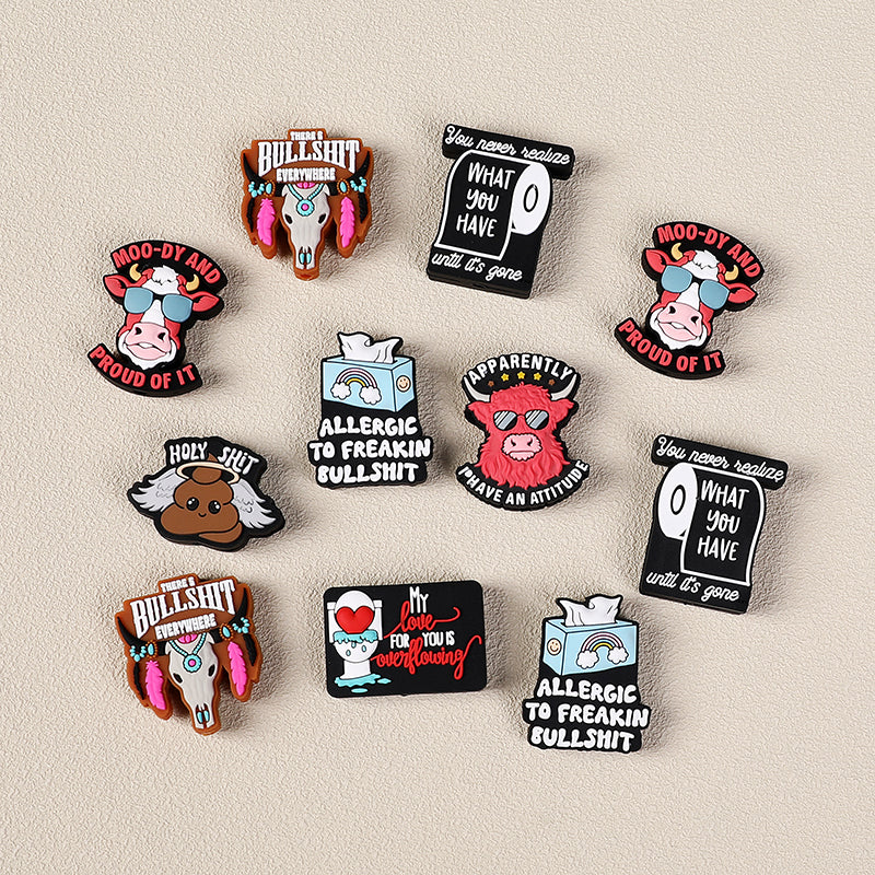 Silicone Focal Beads Fun Text Playful Quotes Cartoon Style 20pcs 4