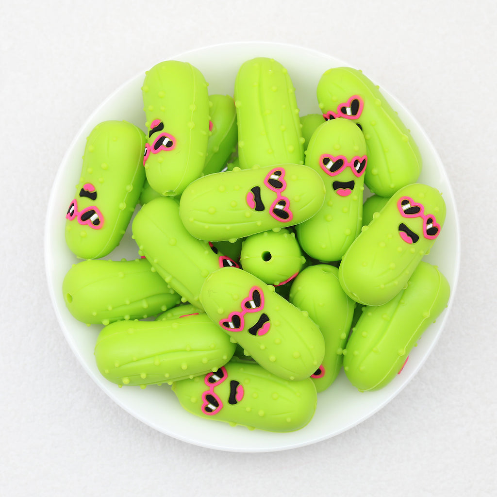 3D Sunglasses Cucumber Silicone Focal Beads Green 20pcs 2
