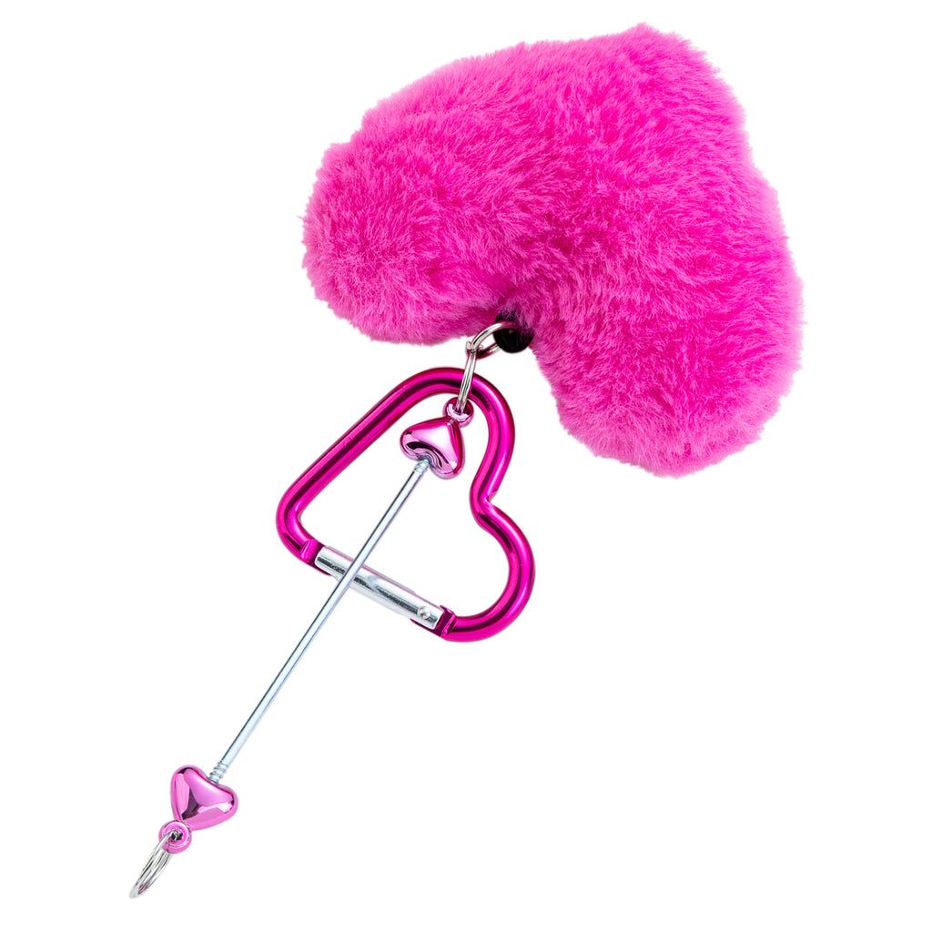 Beadable Metal Keychains With Heart Pom Poms