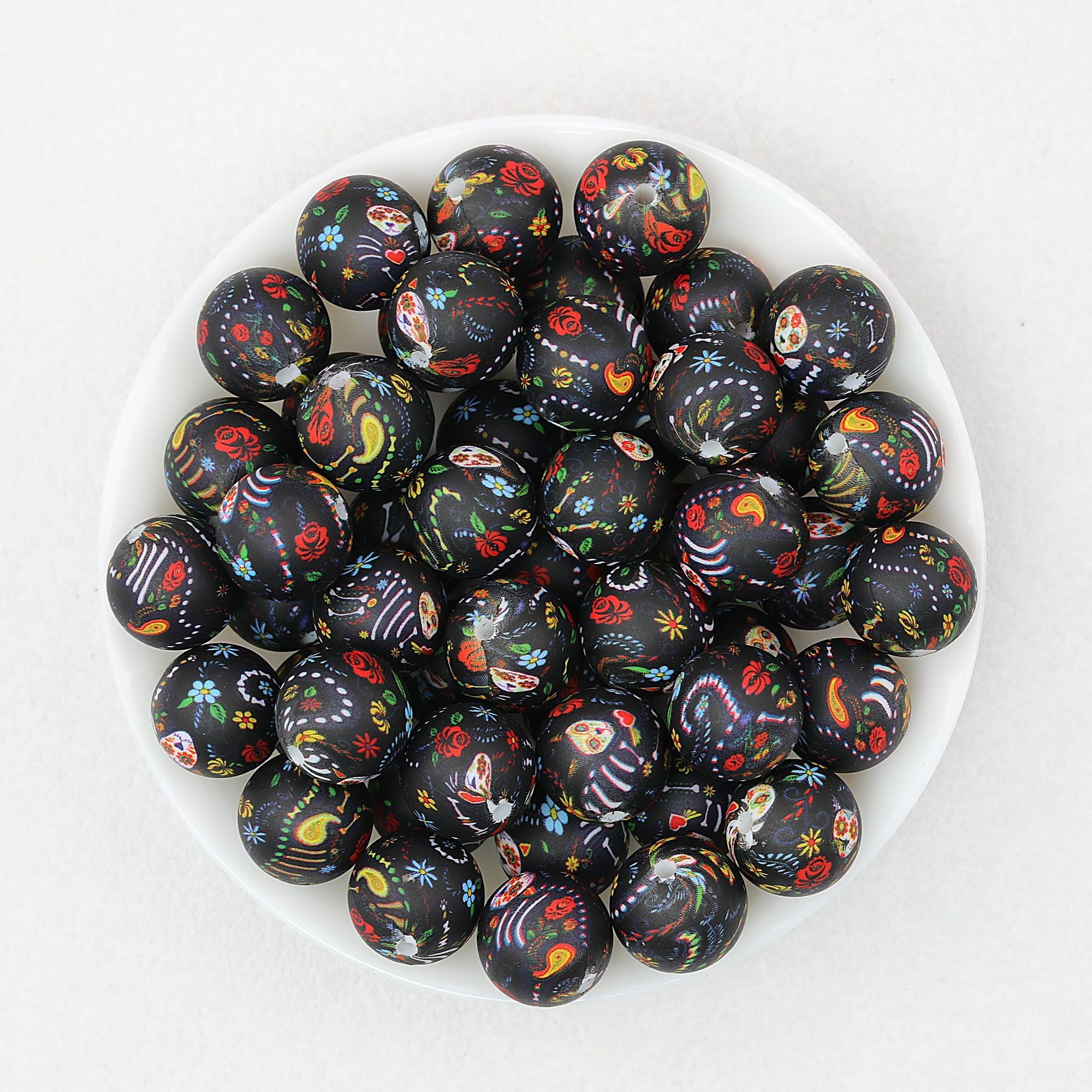 15mm Printed Floral Silicone Beads Multicolor Patterned 50pcs - Night Floral
