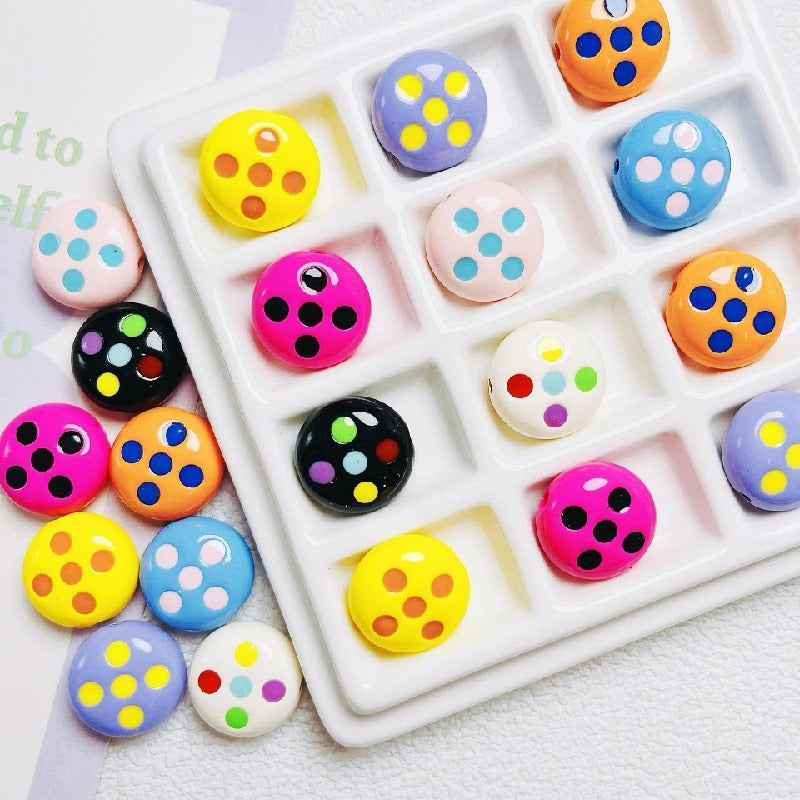 Palette Flat Acrylic Beads 16mm Glossy Raised Dot Design 10pcs