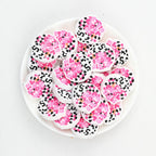 Silicone Focal Beads Lets Go Girls Pink Check Cow Print 20pcs