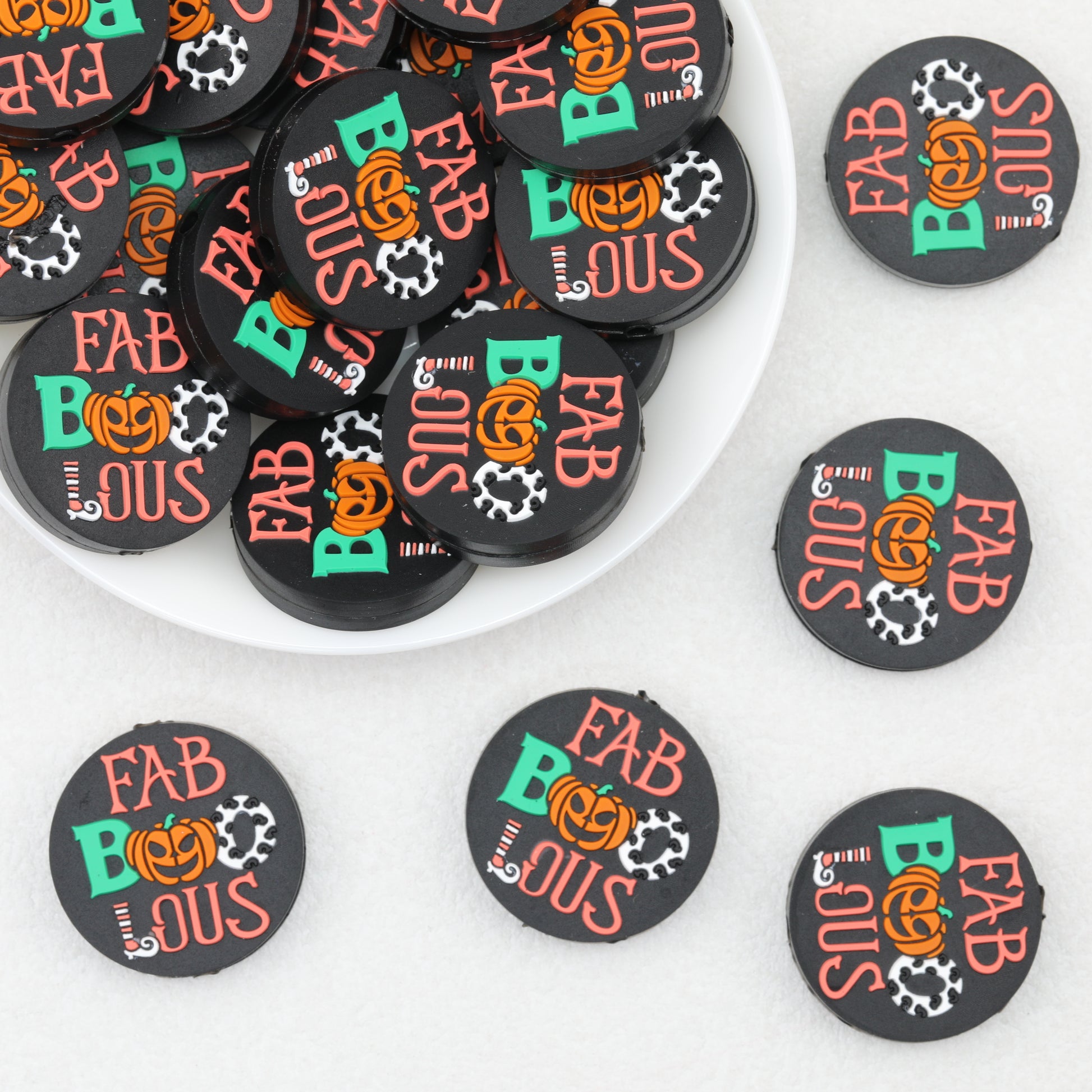 Halloween Round Pumpkin Silicone Focal Beads Black 20pcs