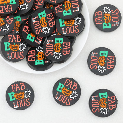 Halloween Round Pumpkin Silicone Focal Beads Black 20pcs