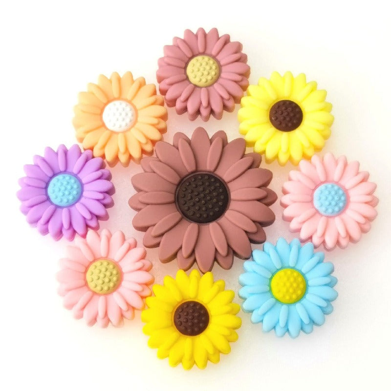Silicone Focal Beads Daisy Sunflower Round Layout 20pcs 2
